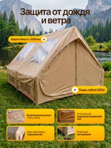Палатка надувная туристическая для отдыха и кемпинга домик большой 400*300*200 см — изображение 4