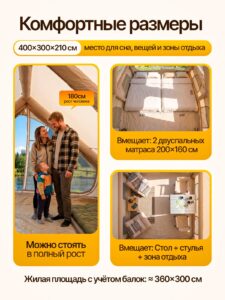 Палатка надувная туристическая для отдыха и кемпинга домик большой 400*300*200 см — изображение 2