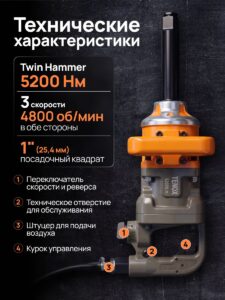 Грузовой Пневматический Гайковёрт TENOX 5200 НМ — изображение 2