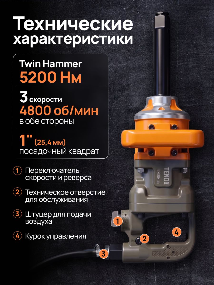 15112043534.jpg Грузовой Пневматический Гайковёрт TENOX 5200 НМ — изображение 2