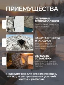 Палатка зимняя для рыбалки Куб трехслойная 200х200х200см хаки — изображение 6